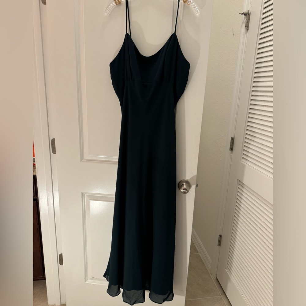 Gown spaghetti strap dark green almost black zipper back lined size 16 Emperor